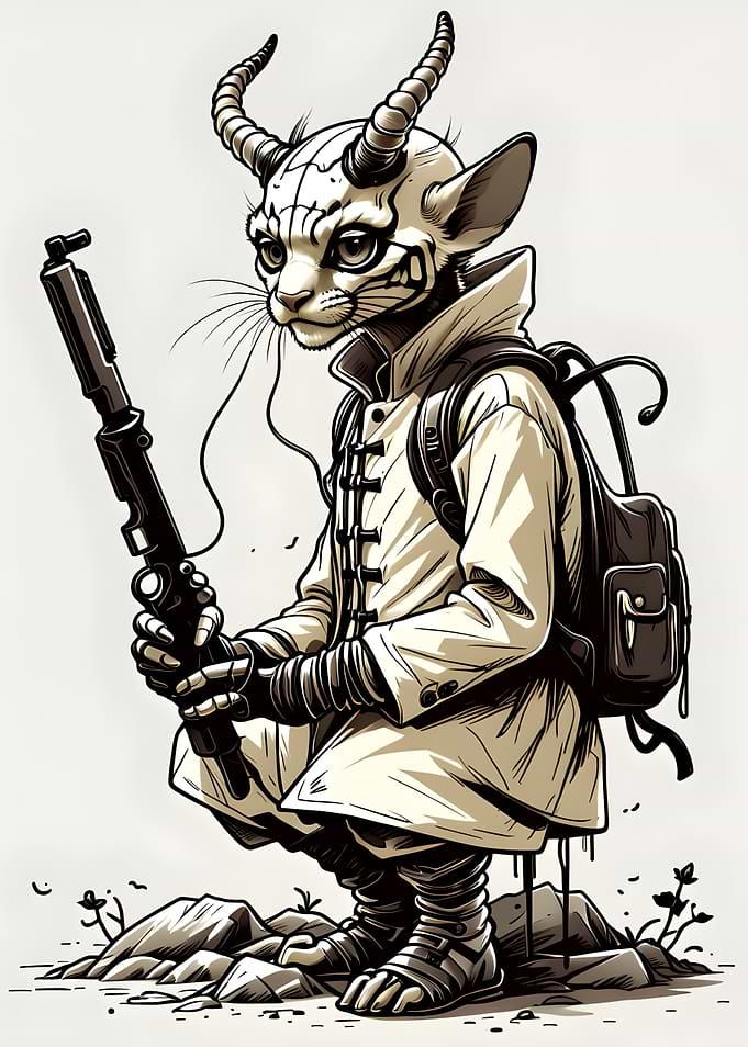 Anthropomorphic Cat Warrior with Rifle