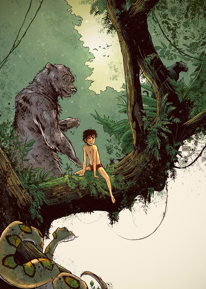 Jungle Book Characters in Lush Forest