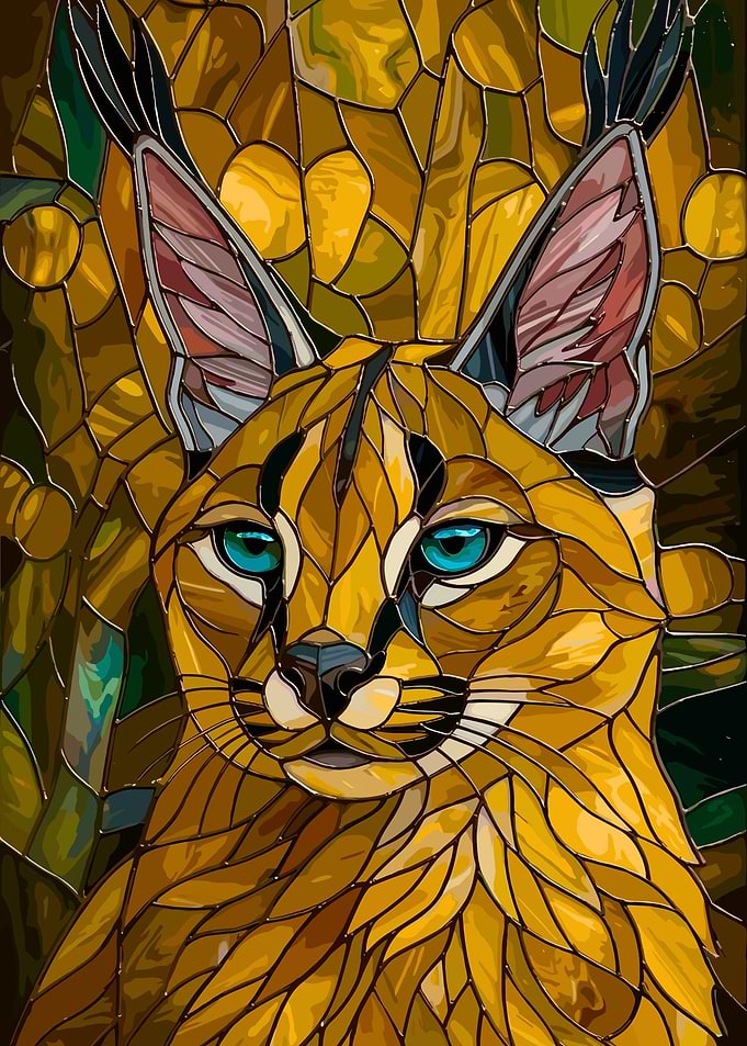 Stained Glass Caracal Portrait