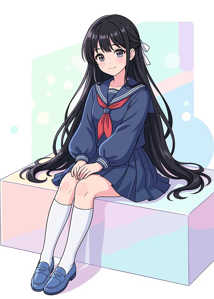 Anime Schoolgirl in Sailor Uniform