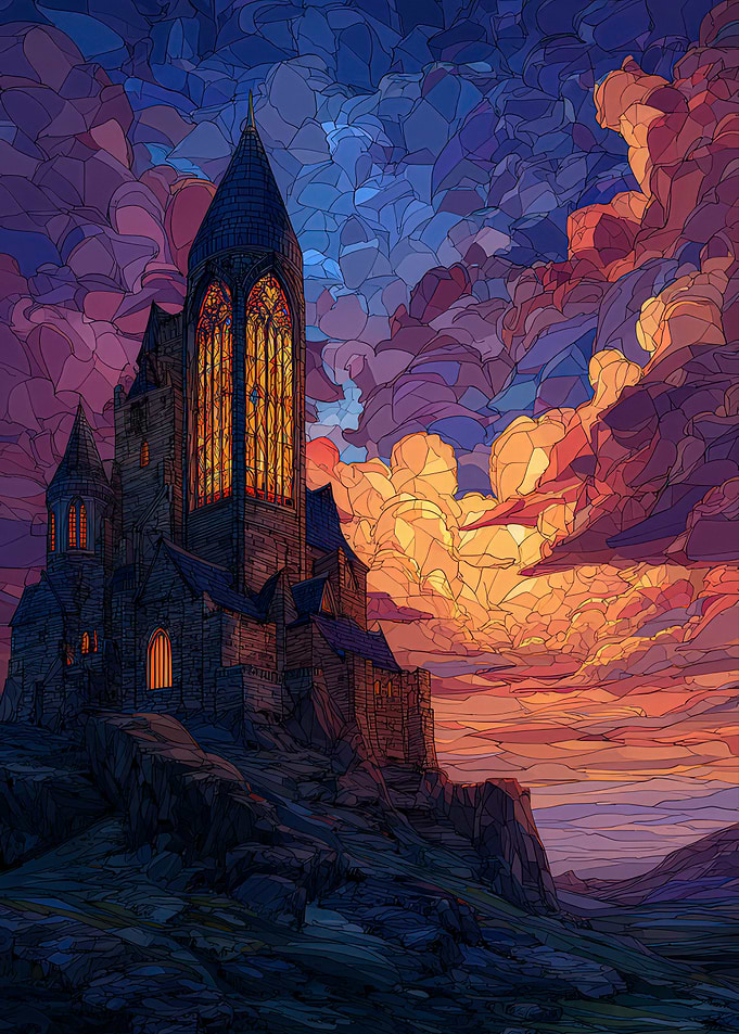 Gothic Castle at Sunset