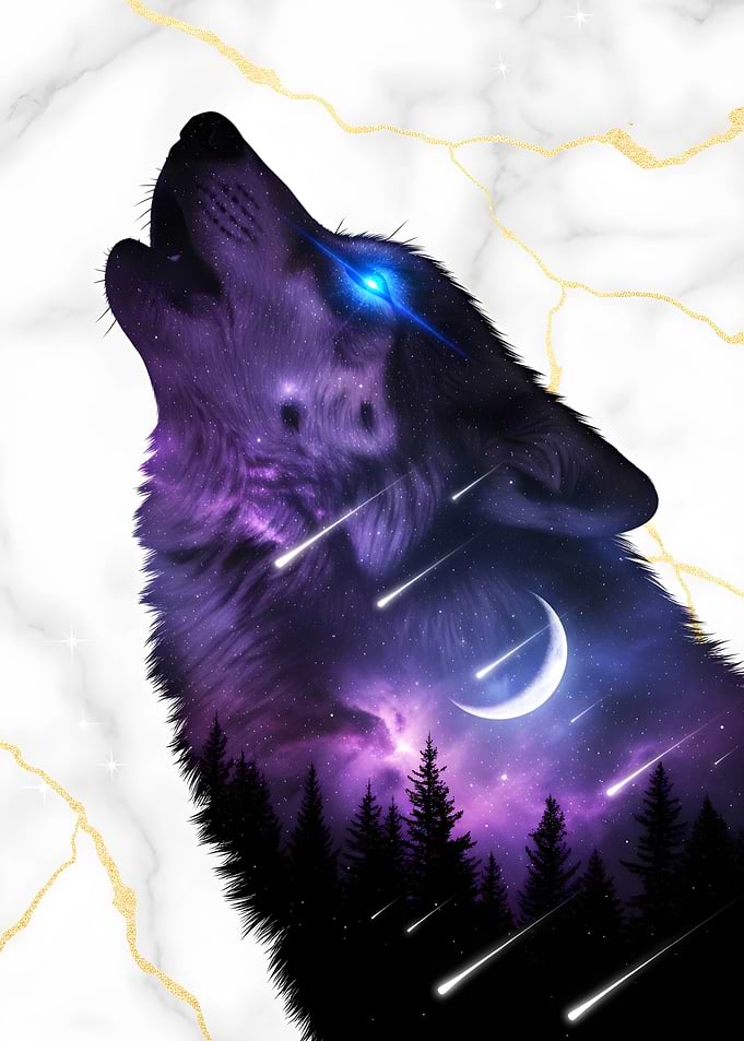 Cosmic Wolf Howling at Moon