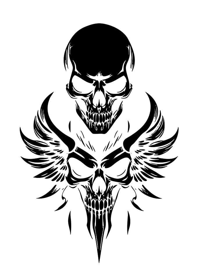 Two Skulls with Wings