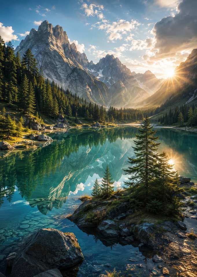 Serene Mountain Lake Sunrise Reflection