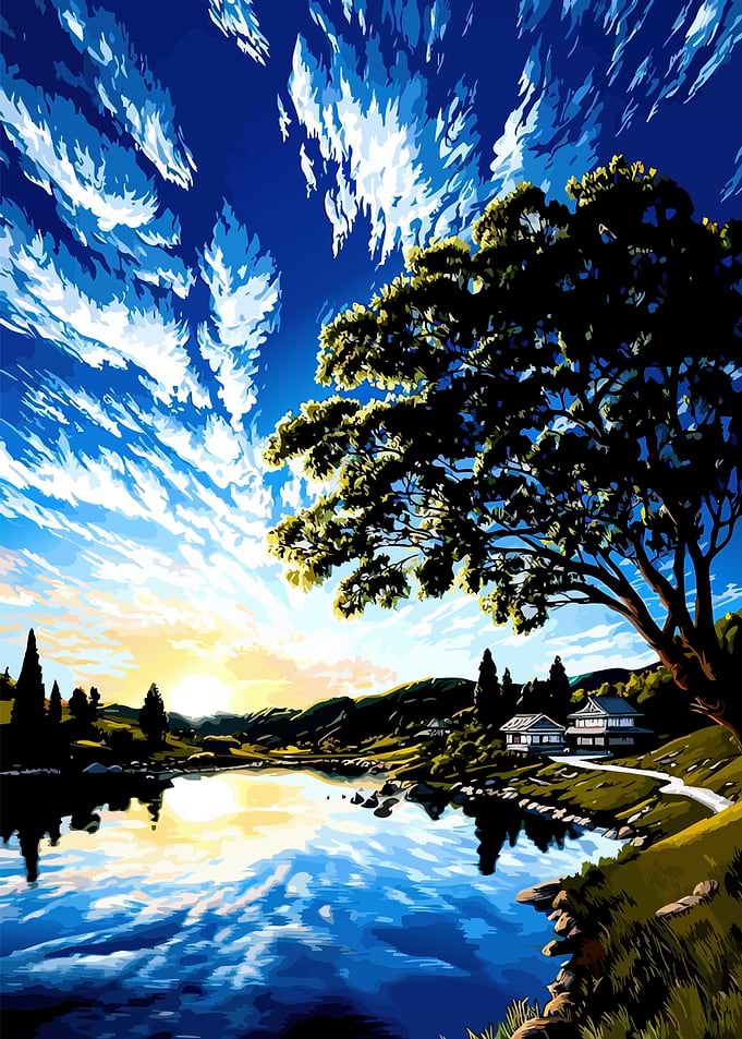 Serene Japanese Lakeside Sunrise