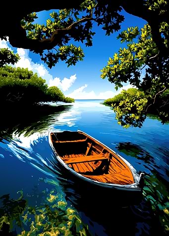 Rowboat on a serene river