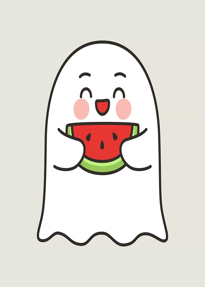 Cute Ghost Eating Watermelon