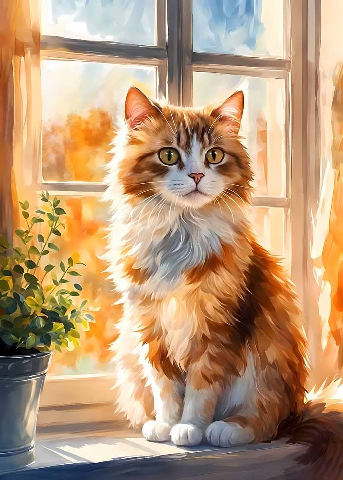 Fluffy Orange Cat by the Window
