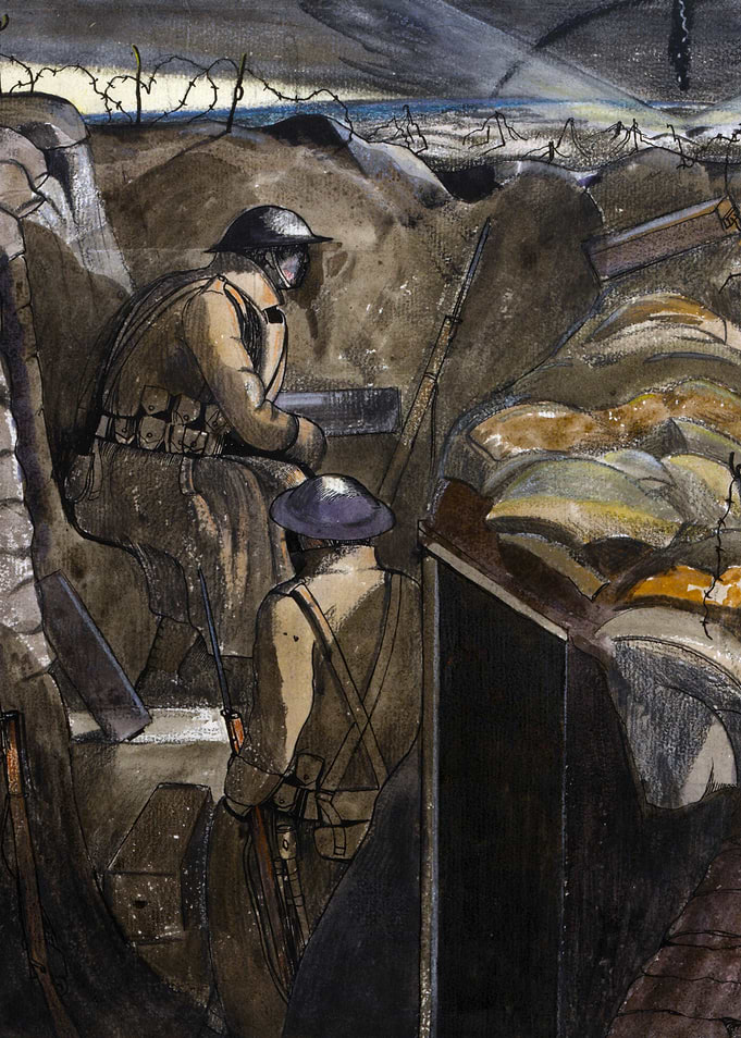An Advanced Post, Night by John Nash WW1 Trenches Historical Painting