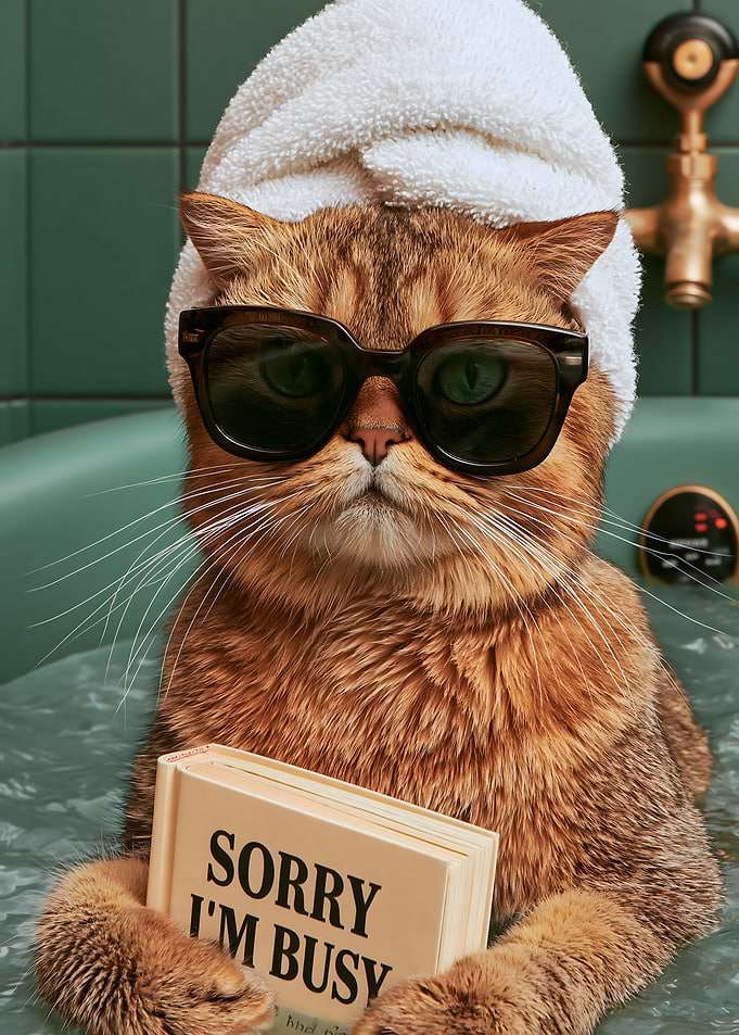 Cat in Sunglasses Reading a Book