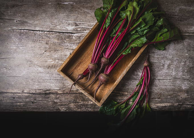 Fresh Beets in Wooden Tray