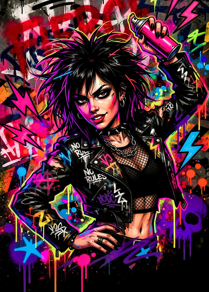 Punk Rock Graffiti Girl with Spray Can