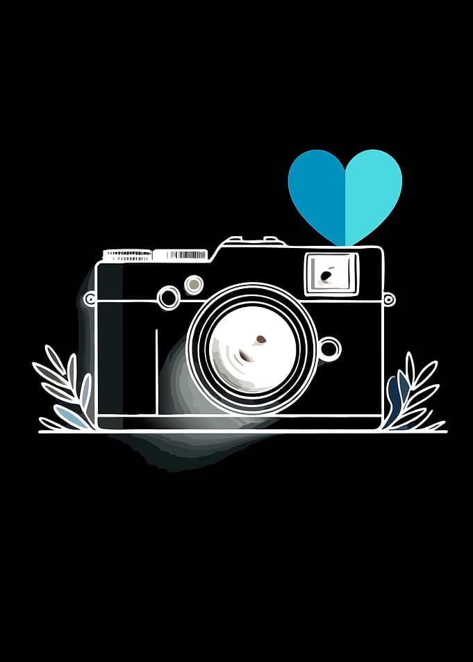 Camera with Blue Heart and Leaves
