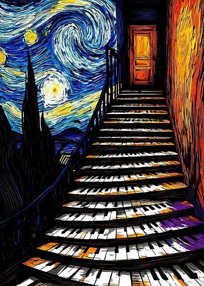 Van Gogh Starry Night Piano Staircase