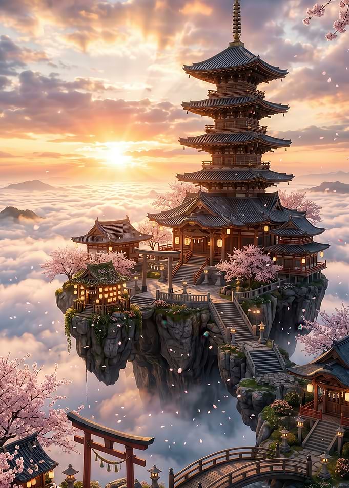 Floating Pagoda Temple at Sunrise