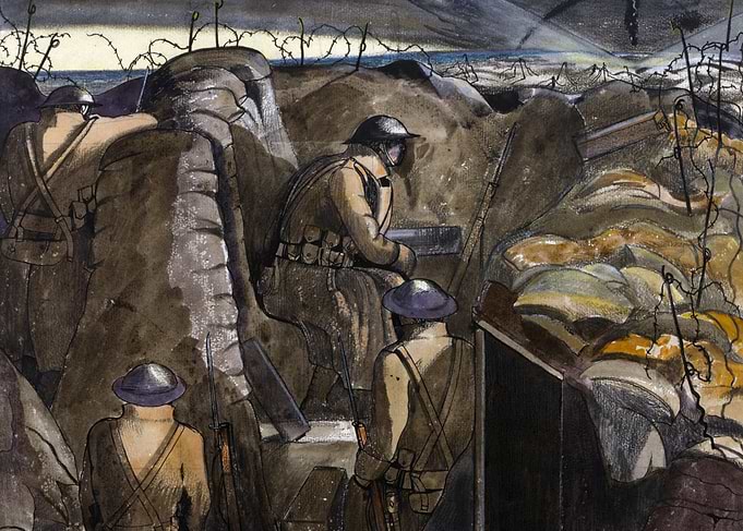 An Advanced Post, Night by John Nash WW1 Trenches Historical Painting