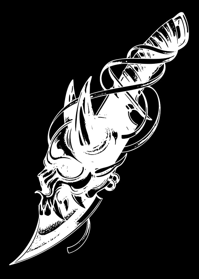 Demon Oni Mask Knife Tattoo Design