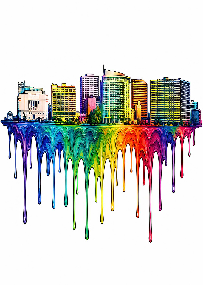 Oakland California Rainbow Cityscape Drip Art