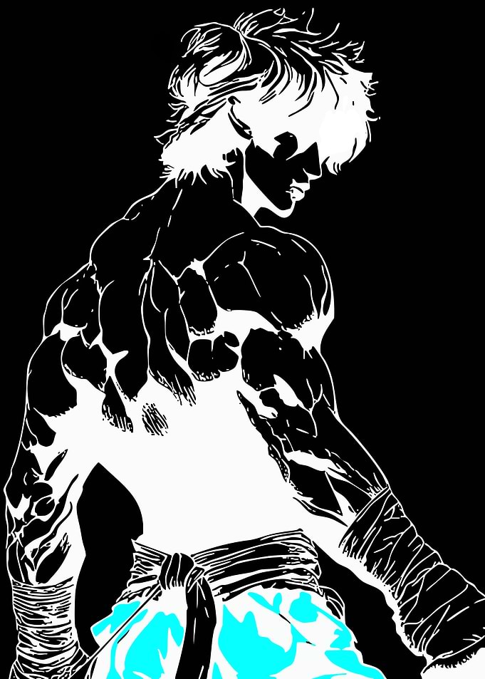Muscular Fighter in Black and White