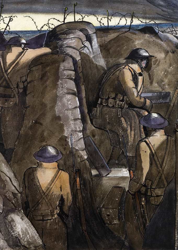 An Advanced Post, Night by John Nash WW1 Trenches Historical Painting