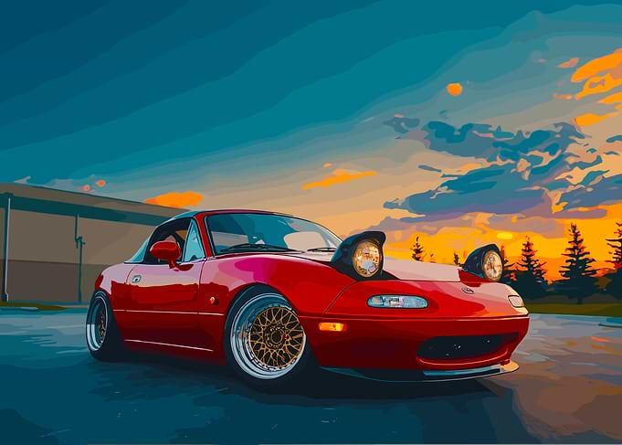 Red Mazda Miata at Sunset