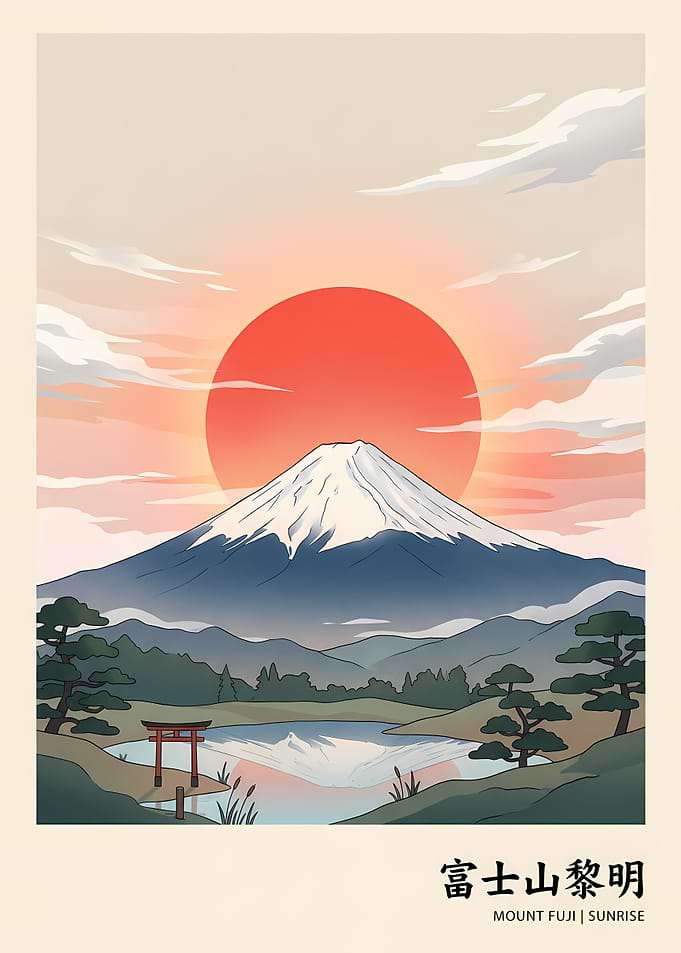 Mount Fuji Sunrise with Torii Gate