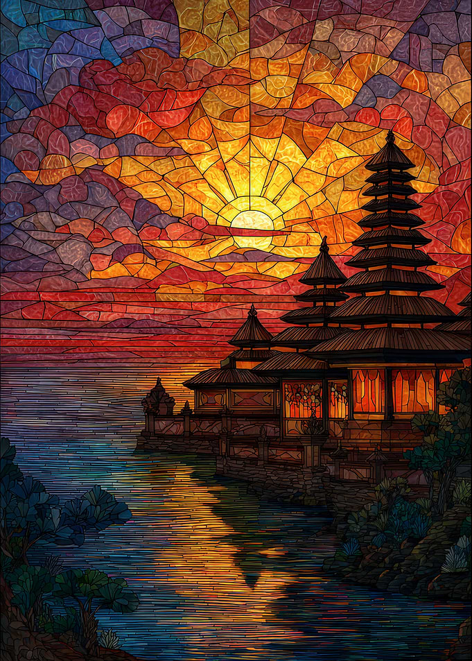 Stained Glass Temple Sunset