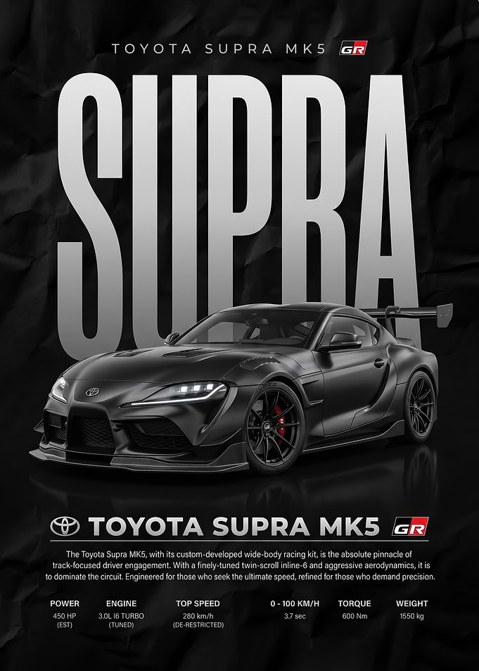 striking Toyota Supra MK5 GR Poster