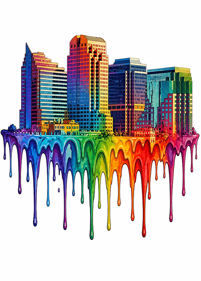 Sacramento California Rainbow Cityscape Drip Art