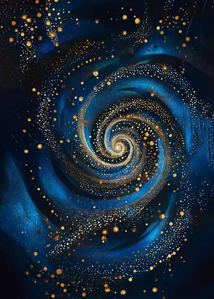 Cosmic Swirl with Golden Stars