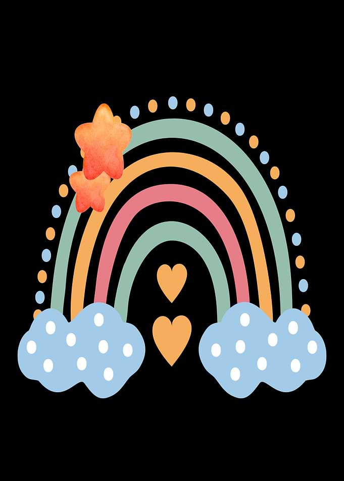 Boho Rainbow with Stars and Clouds
