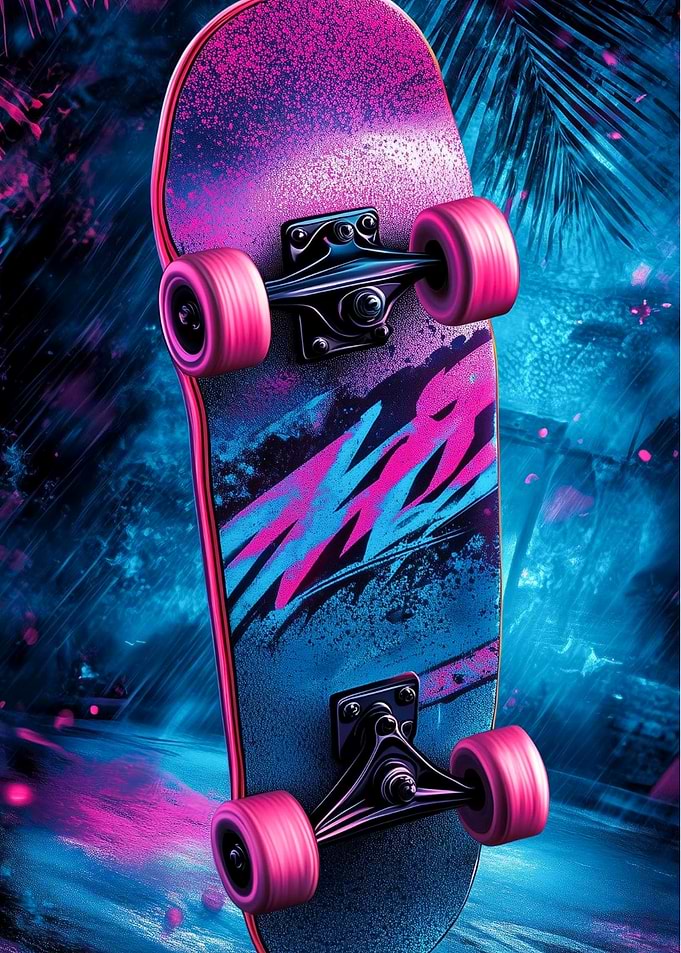 Neon Skateboard with Palm Trees