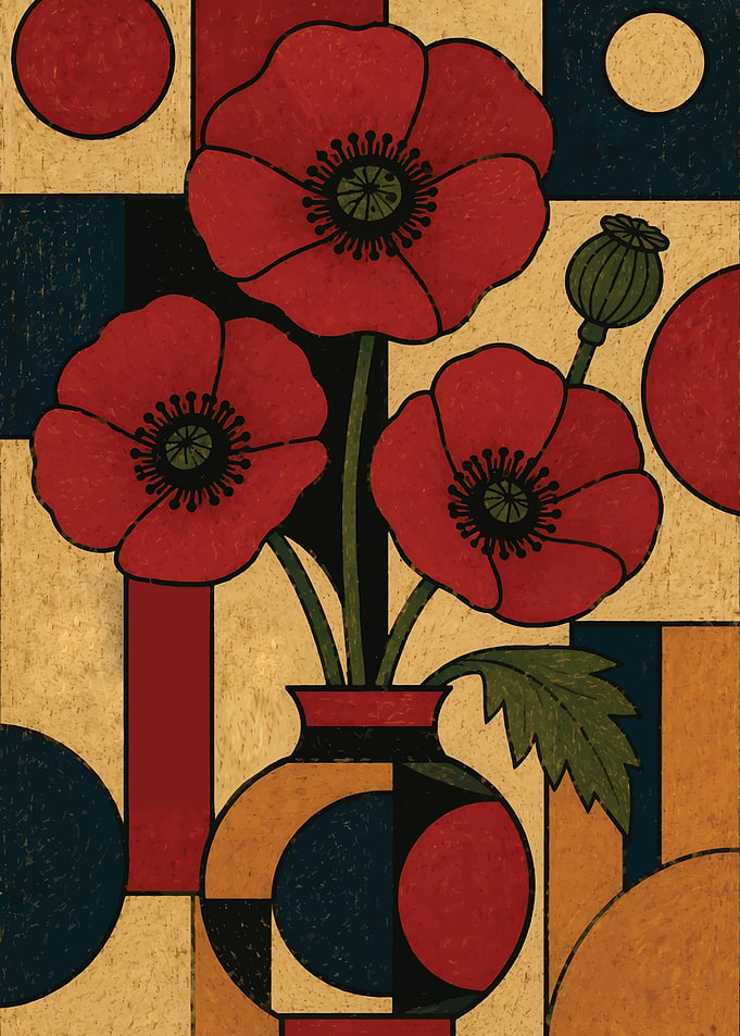 Poppies in a Geometric Vase