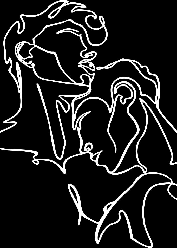 Minimalist Line Art of Two Embracing Figures
