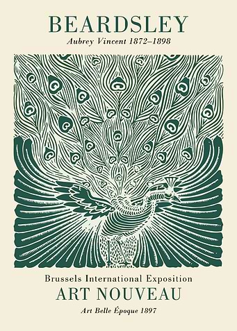 Beardsley Art Nouveau Peacock Poster