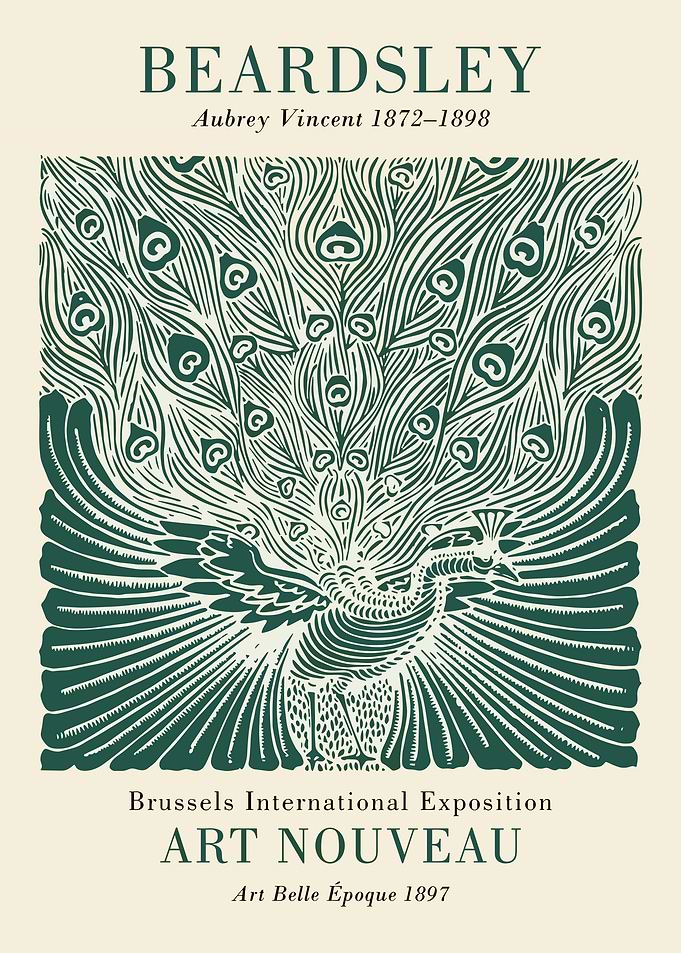 Beardsley Art Nouveau Peacock Poster