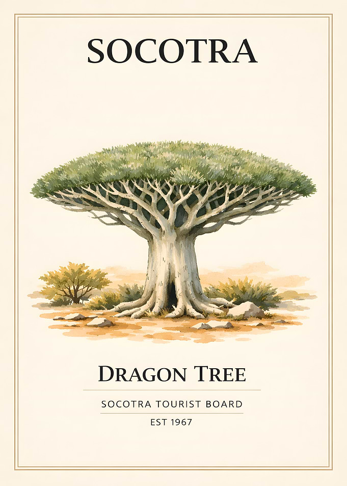 Socotra Dragon Tree Vintage Poster