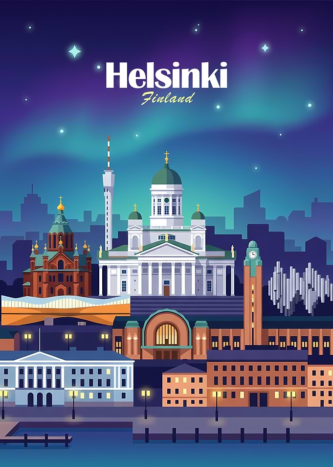 Helsinki Skyline Aurora Borealis