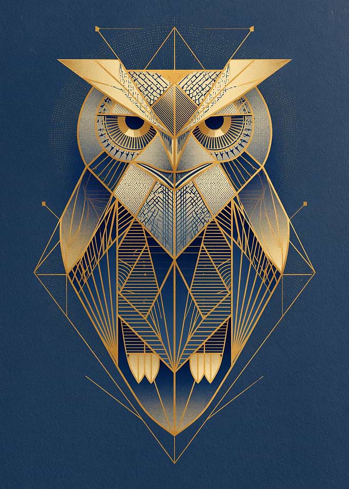 Geometric Golden Owl Illustration