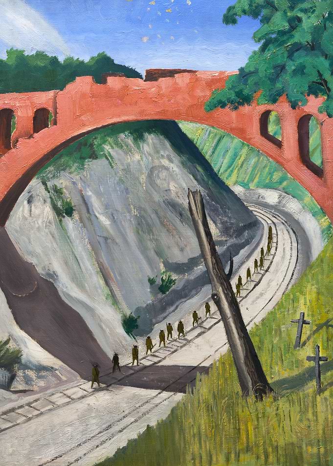 The Bridge over the Arras-Lens Railway by John Nash WW1 Historical Painting