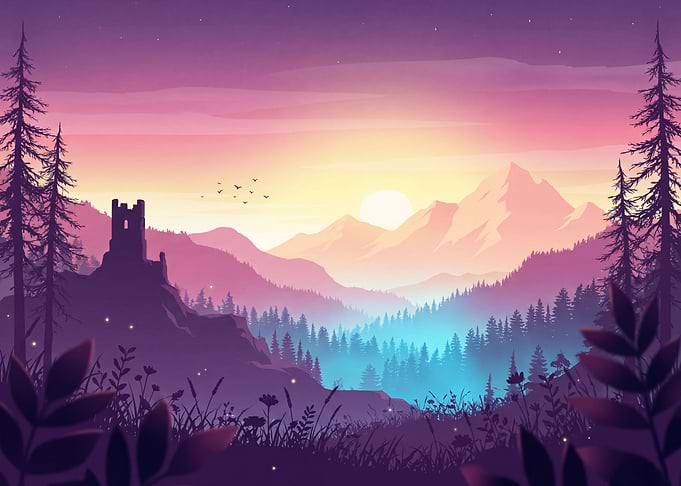 Fantasy Castle Landscape at Sunset