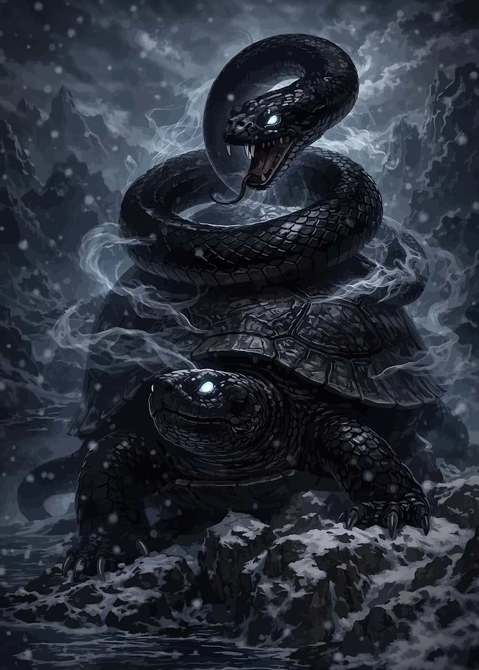Mythical Serpent and Turtle