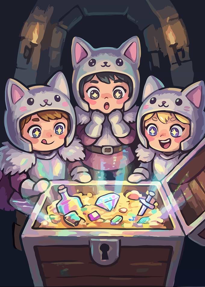 Cute Adventurers Discover Treasure