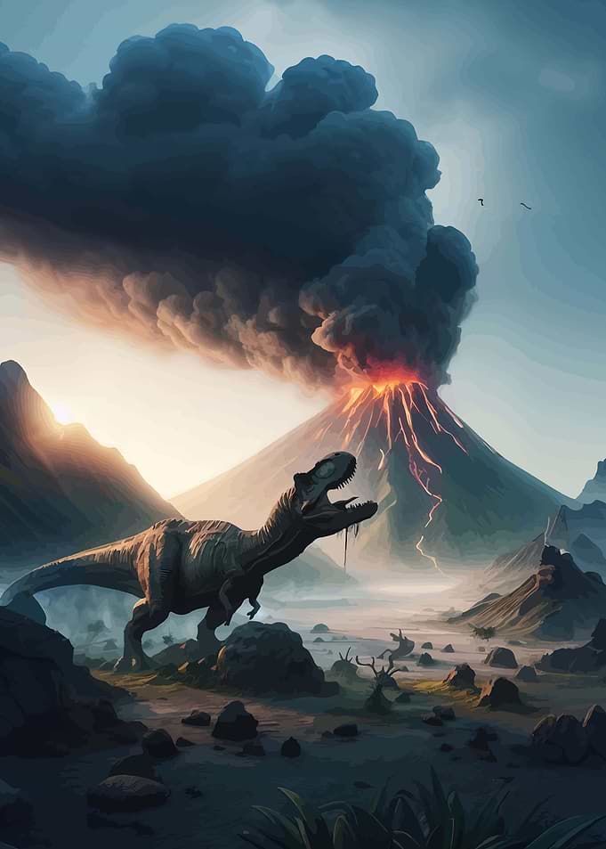 Dinosaur and Volcano