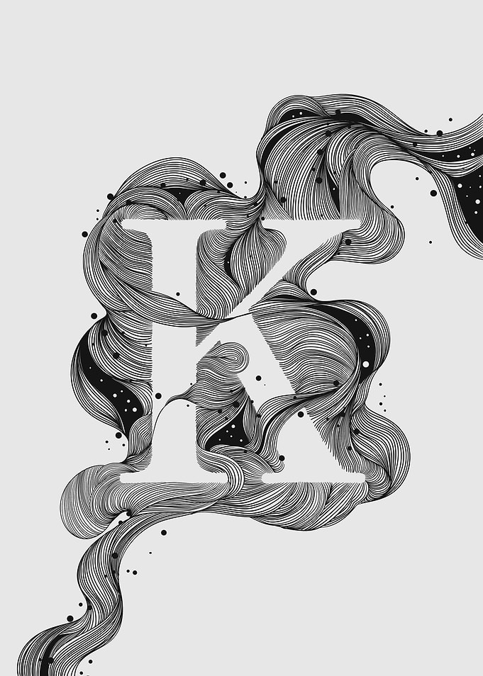 Abstract Letter K with Flowing Lines