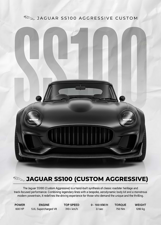 striking black Jaguar SS100 Aggressive Custom