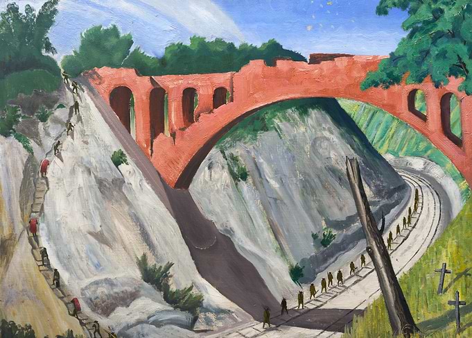The Bridge over the Arras-Lens Railway by John Nash WW1 Historical Painting