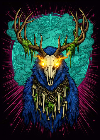 Mystical Forest Spirit with Antlers and Bones