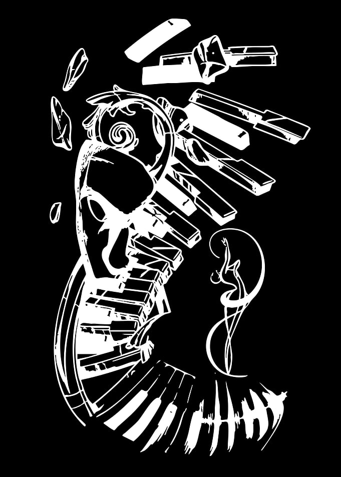 Abstract Piano Keys and Skull