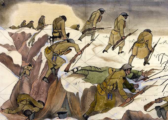 Over the Top Study by John Nash WW1 Trenches Historical Painting